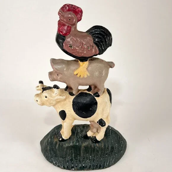 Vintage Farm Animals Cast Iron Door Stop Stacked Country Farmhouse Home Decor - Picture 6 of 9